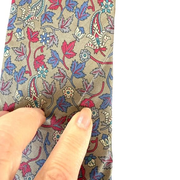 Oleg Cassini Silk Tie 56in Tan Floral Paisley Retro Style - Picture 4 of 7